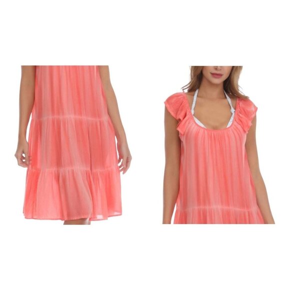 Raviya Womens Size S Coral Orange Tiered Dress Swimsuit Cover-Up NWT - Picture 2 of 9